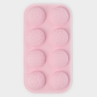 Форма для выпечки Доляна &laquo;Ассорти&raquo;, силикон, 8 ячеек, 26&times;14&times;2.5 см (d=5 см), розовая