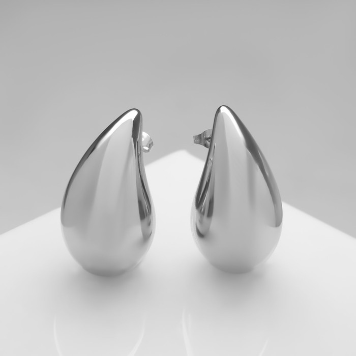 Серьги пластик &laquo;Капля&raquo; крупная, цвет серебро