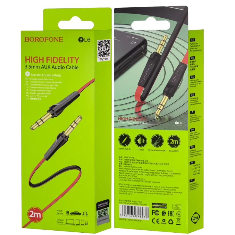 Кабель AUX BL6 2M Borofone черно-красный