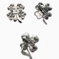 Броши "Клевер" (набор 3шт), цвет зелёный в серебре