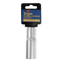 Головка торцевая шестигранная удлиненная ТУНДРА, под квадрат 1/2", 19 мм, CrV