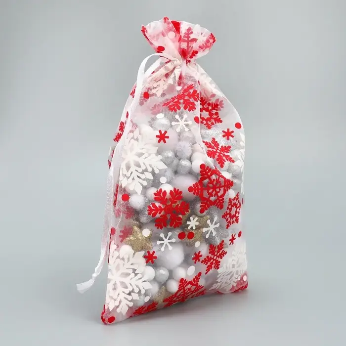 Мешочек подарочный органза &laquo;Новогодний танец&raquo;, снежинки, 16 х 24 см +/- 1.5 см