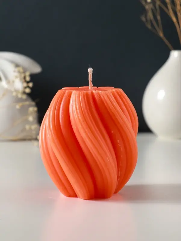 Свеча-цилиндр 9х8 см, 220 гр, с нарезкой, персик