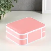 Шкатулка пластик, кожзам для украшений 6 ячеек, 10 полос, персик 13,5х11,5х5,5 см