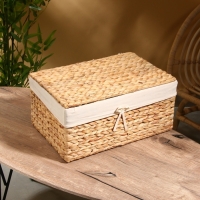 Корзинка прямоугольная с крышкой и тканевым подкладом, 44х30х20 см, водный гиацинт