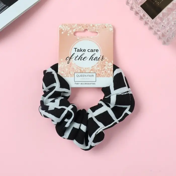 Резинка для волос "Орбита" крупная клетка, 9 см, чёрно-молочный