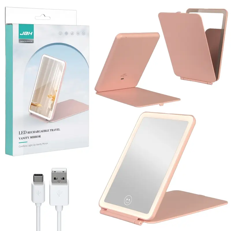 Настольное зеркало для макияжа с подсветкой A4 JBH розовое (40 шт/кор)