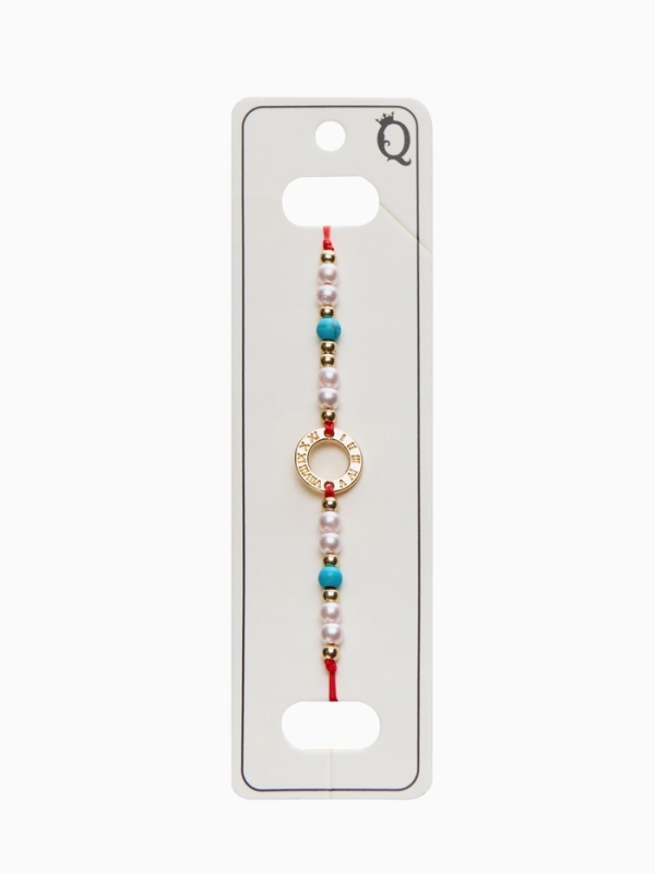 Браслет-оберег &laquo;Красная нить&raquo; женский, защита, кольцо мини, голубо-белый в золоте, d=6