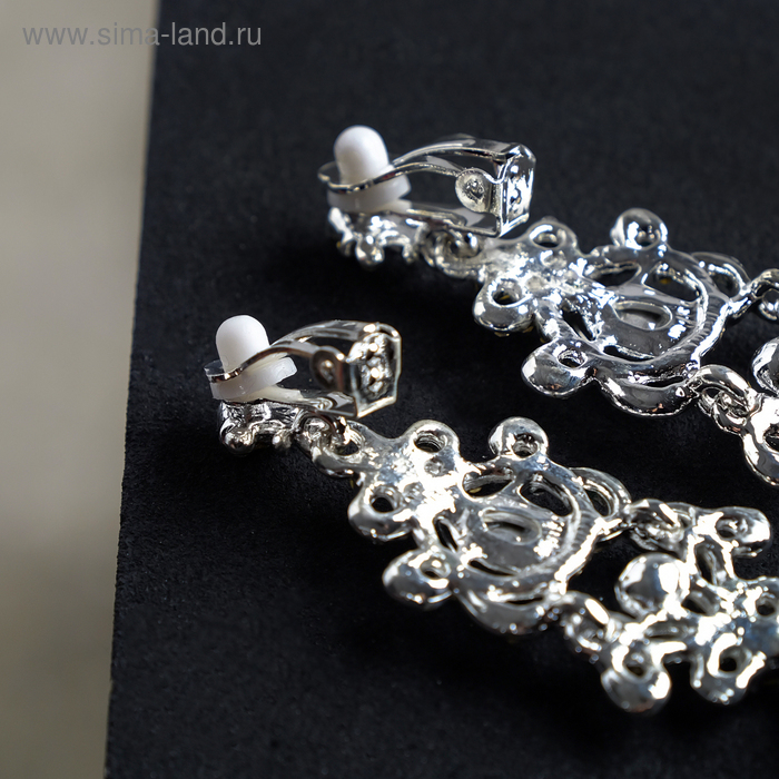 Клипсы &laquo;Ажур&raquo; капли с завитками, цвет бело-изумрудный в серебре