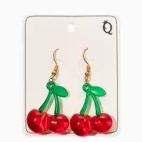 Серьги пластик "Вишня", на петельке. цветные в золоте