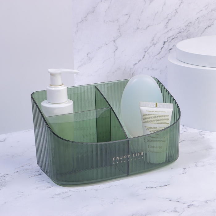 Органайзер для хранения &laquo;GREEN&raquo;, 3 секции, 18,5 &times; 9,5 &times; 10 см, цвет полупрозрачный/зелёный