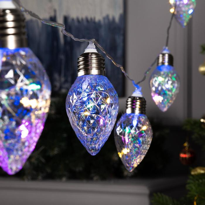 Гирлянда &laquo;Нить&raquo; 3 м с насадками &laquo;Лампочки шишки&raquo;, IP20, прозрачная нить, 80 LED, свечение мульти, 8 режимов, 220 В