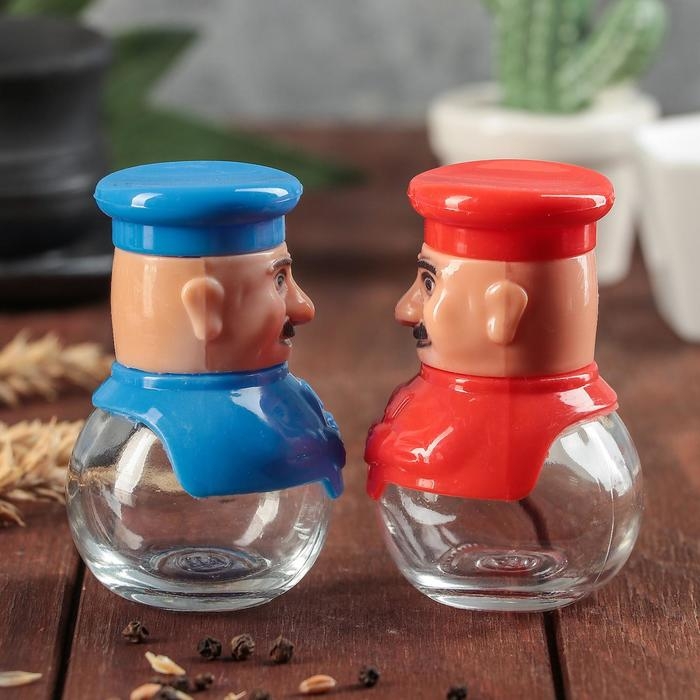 Набор для специй из стекла на подставке &laquo;Поварёнок&raquo;, 2 предмета: солонка, перечница, цвет МИКС