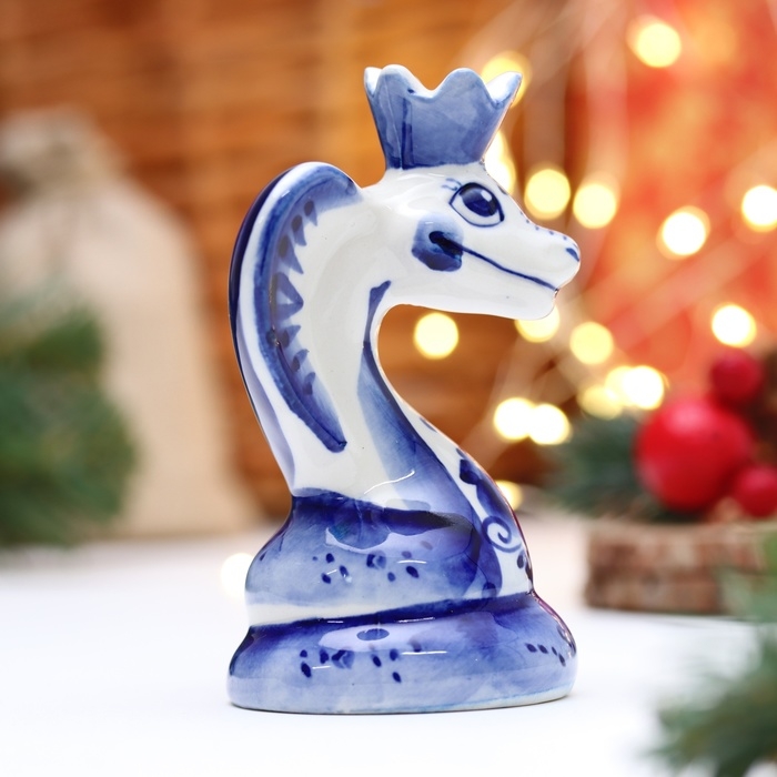 Новый год. Сувенир символ года "Змея с короной", гжель