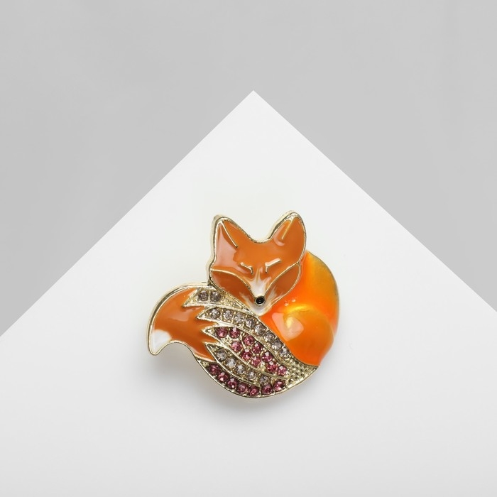 Брошь &laquo;Лиса&raquo; блестящая, цвет бело-розовый в золоте