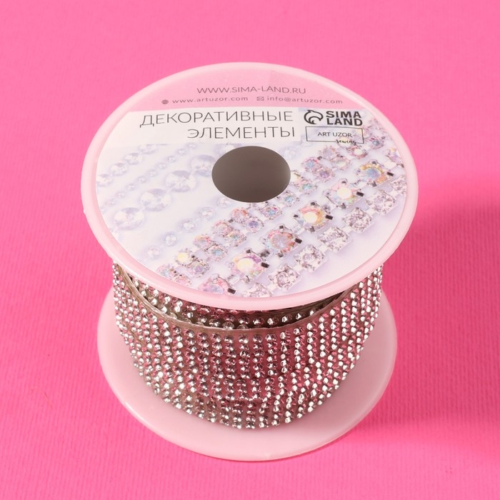 Стразы самоклеящиеся, d = 2 мм, ширина - 7 мм, 4,5 &plusmn; 0,5 м, цвет серебряный