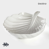 Салатник фарфоровый Magistro &laquo;Лист Бланш&raquo;, 800 мл, 24,5&times;20,5 см, цвет белый