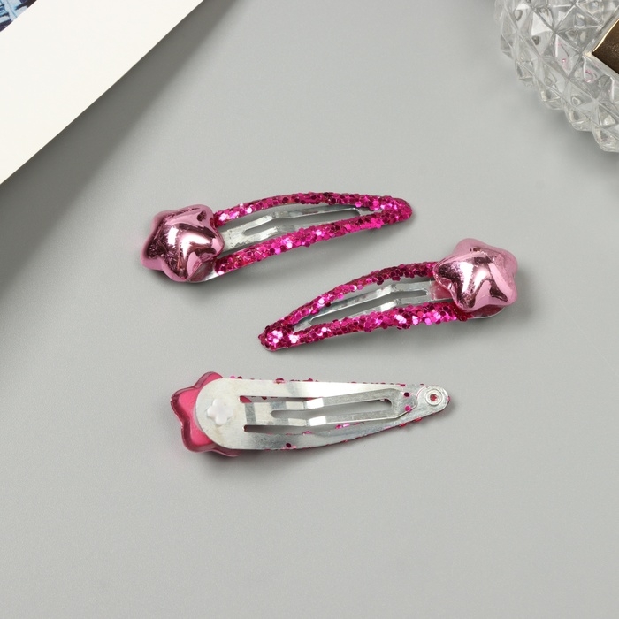 Невидимка для волос "Агата" (набор 3 шт) звезда, 5 см, розовый