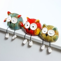 Сувенир керамика "Вязаные совята с длинными ножками" набор 3 шт 8х7,5х9,5 7,5х8х12 см