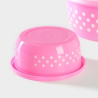 Ланч - боксы Доляна &laquo;Горошек&raquo;, набор 3 шт: 300/600/900 мл, круглые, цвет розовый