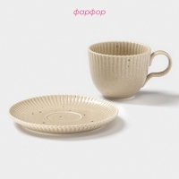 Чайная пара Доляна &laquo;Коралл&raquo;, 275 мл, фарфор, бежевая