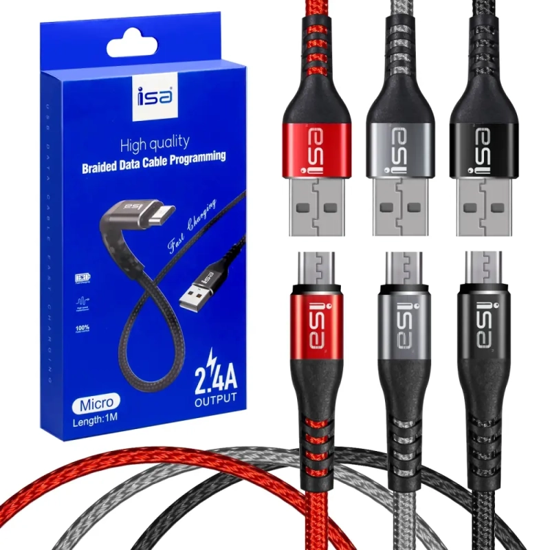 * Кабель DC-R02 USB на MicroUSB 1m 2.4A LUX алюминий/нейлон ISA красный