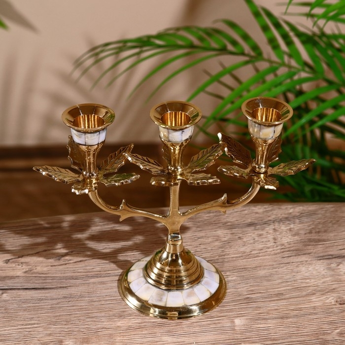 Подсвечник "Трио" латунь, перламутр 15 см