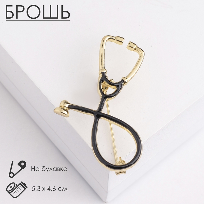 Брошь &laquo;Стетоскоп&raquo;, цвет чёрный в золоте