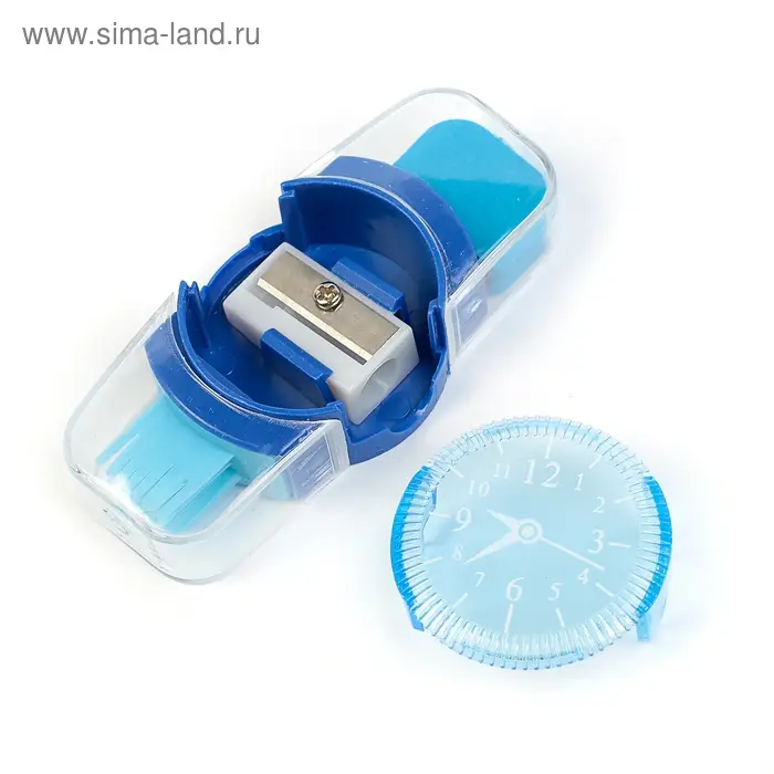 Точилка с контейнером &laquo;Часы&raquo;, с ластиком и щеткой, МИКС