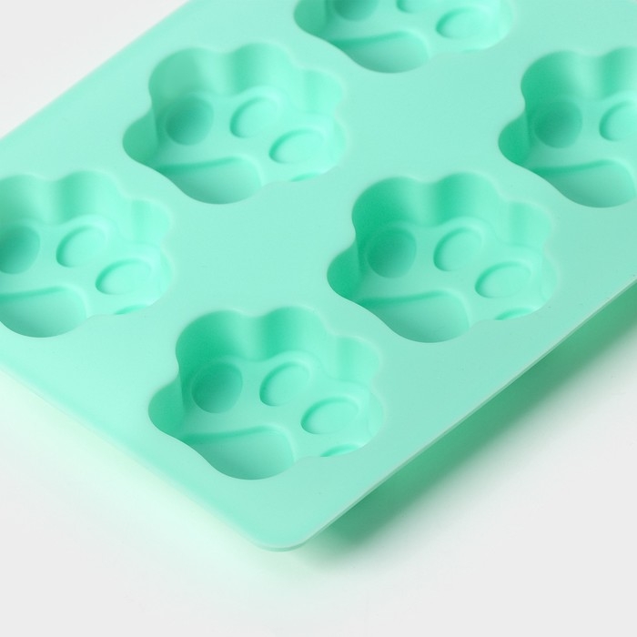 Форма для выпечки Доляна &laquo;Животные.Лапка&raquo;, силикон, 18&times;13,8 см, 6 ячеек (5&times;5,4 см), бирюзовая