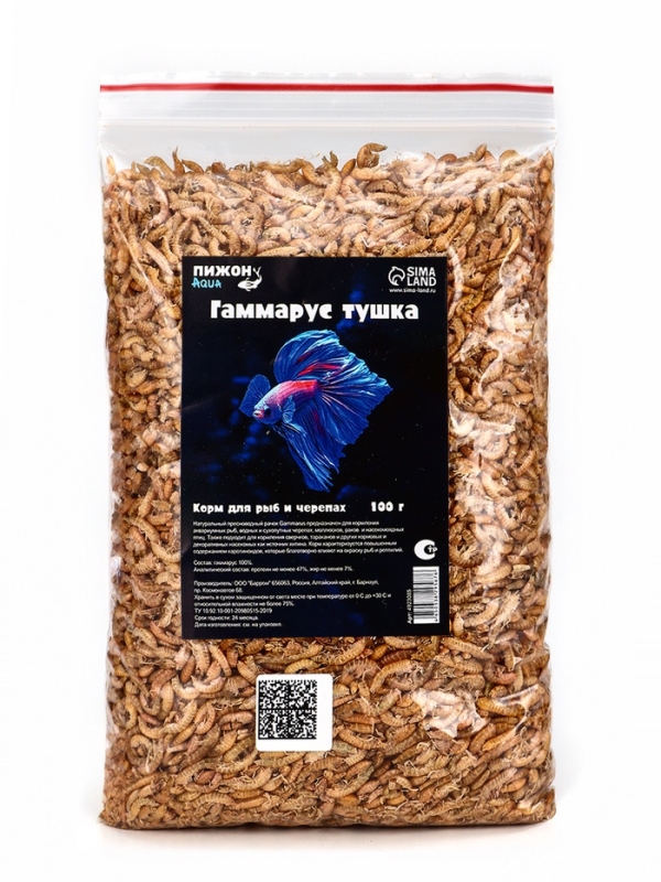 Корм для рыб и черепах "Пижон" гаммарус тушка, 100 г