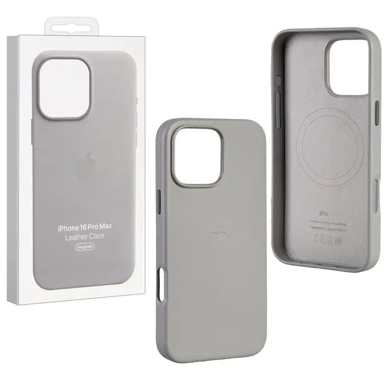 Чехол iPh 16 Pro Max Leather Case 100% ORG (MagSafe) c LOGO Light Grey