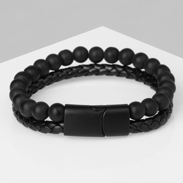 Браслет унисекс &laquo;Мощь&raquo; шарики, цвет чёрный с чёрным металлом, 21,5 см
