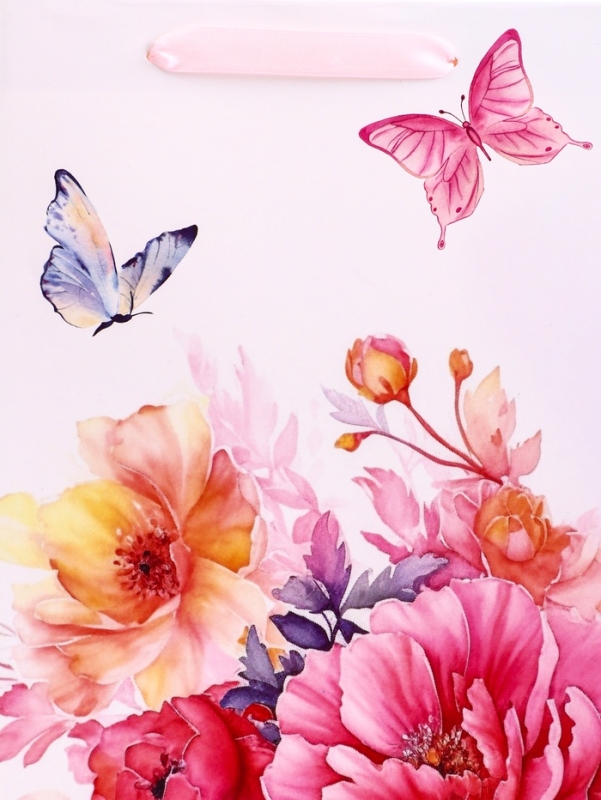 Пакет подарочный вертикальный &laquo;Бабочки в цветах&raquo;,   ML 23 &times; 27 &times; 11.5 см