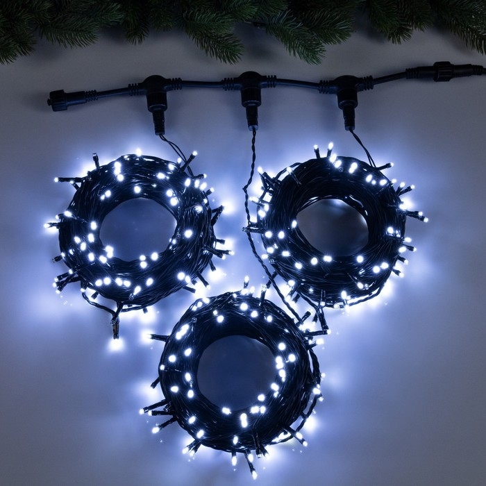Гирлянда &laquo;Клип-лайт&raquo; 3 нити по 20 м, IP44, УМС, тёмная нить, 399 LED, свечение белое, мерцание, 24 В