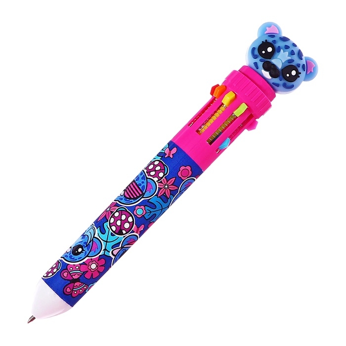 Ручка шариковая автоматическая, 10-ти цветная, штрихкод на штуке, МИКС Котик