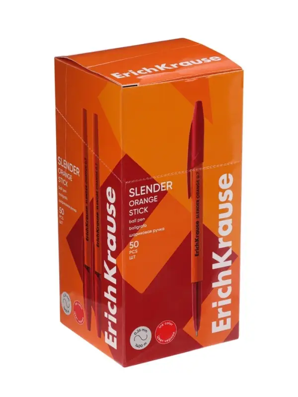 Ручка шариковая ErichKrause Slender Stick Orange, Super Glide, 0.7 мм, красная