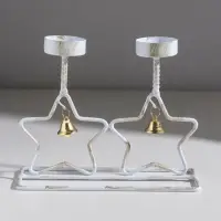 Подсвечник металл на 2 свечи "Две звезды" белый с патиной d=5 см 18,5х7,3х14,8 см