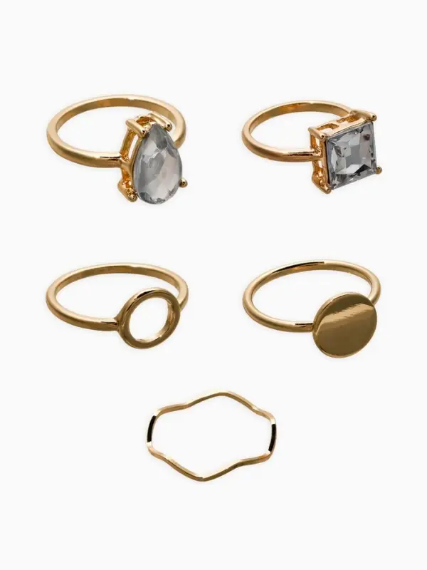 Набор колец 5 шт "Новый стиль" кристалл, размер МИКС, цвет белый в золоте