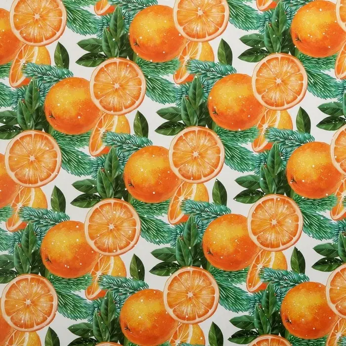 Упаковочная бумага на новый год &laquo;Яркие мандарины&raquo;, 50 х 70 см, глянцевая