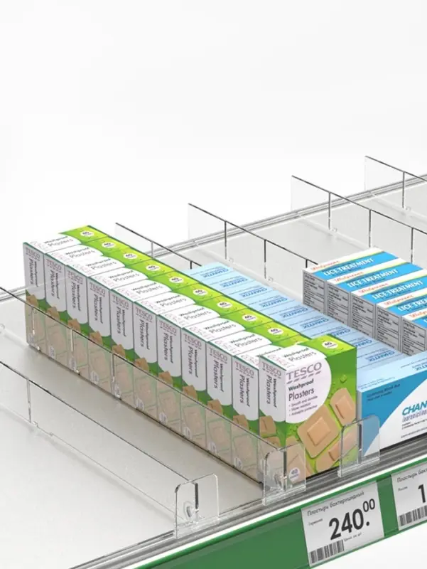 Пластиковый обламывающийся разделитель высотой 30 мм с передним ограничителем 35 мм, L=185-385 мм