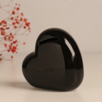 Копилка керамика "Сердце - Слушай своё сердце. Купи" чёрное с серебром 10.5х5х9,5 см