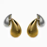 Серьги "Капли Бо" двойные, цвет серебристо-золотой