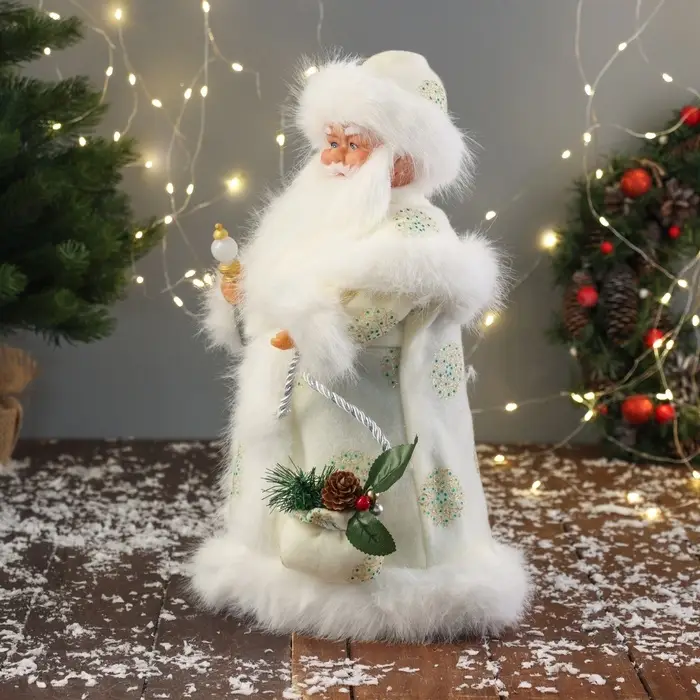 Дед Мороз под ёлку &laquo;Зимнее волшебство. В пушистой шубе, с мешком&raquo; двигается, 40 см, белый