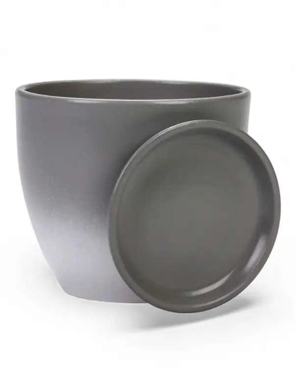 Горшок цветочный с поддоном 1,4 л, d15/h13 см серый керамика, "Туман" (М)