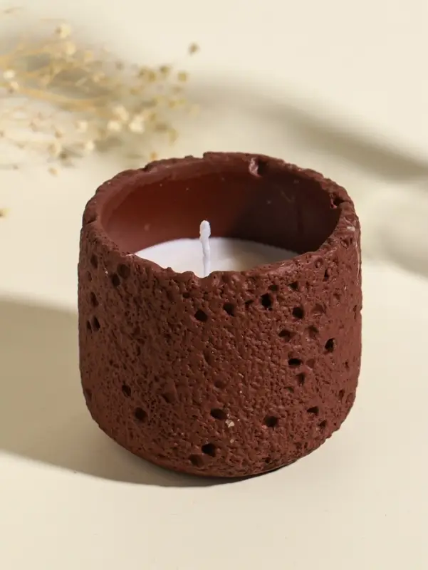 Свеча в вулканическом подсвечнике "Лава" терракот 8,5х8,5х7,5 см