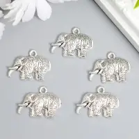 Металлический элемент, декоративная подвеска &laquo;Арт Узор. Упитанный слон&raquo;, серебро, набор 5 шт., 2.1&times;2.8&times;0.4 см