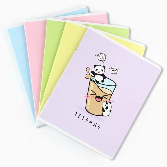 Тетрадь в клетку, 48 л., А5, на скрепке, блок №1 &laquo;Панды&raquo; МИКС
