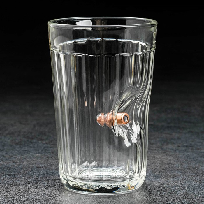 Стакан Стакан "Непробиваемый. 23 февраля", граненый, с пулей, 250 мл