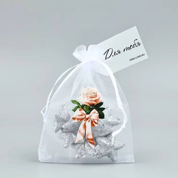 Мешочек подарочный из фатина с термонаклейкой &laquo;Роза&raquo;, 11 х 16 см +/- 1.5 см